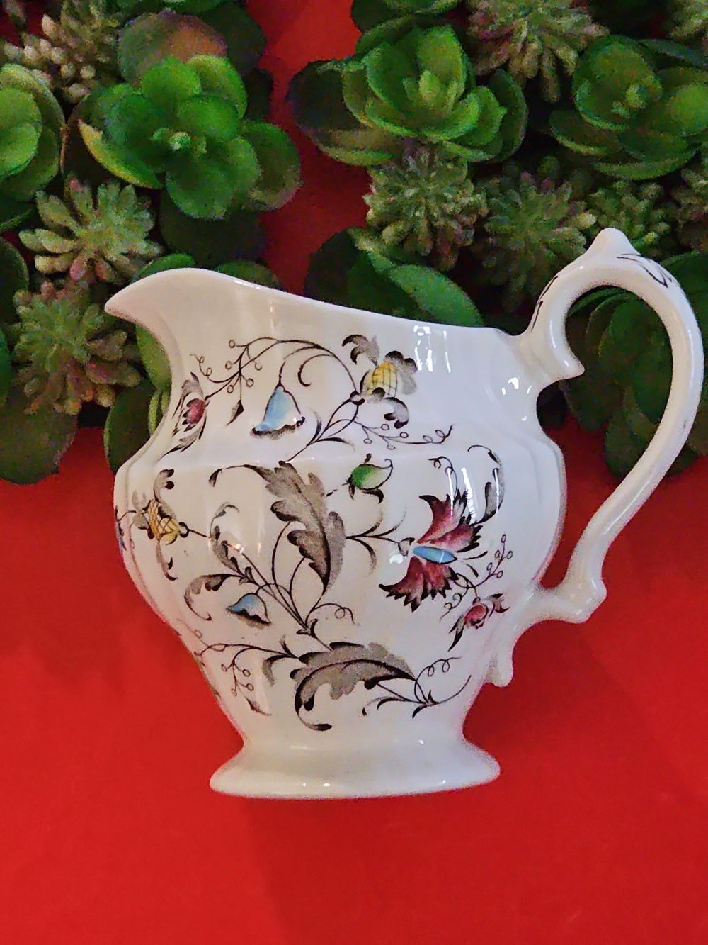 Vintage Vanity Fair White Floral Porcelain Creamer with Multicolor Accents